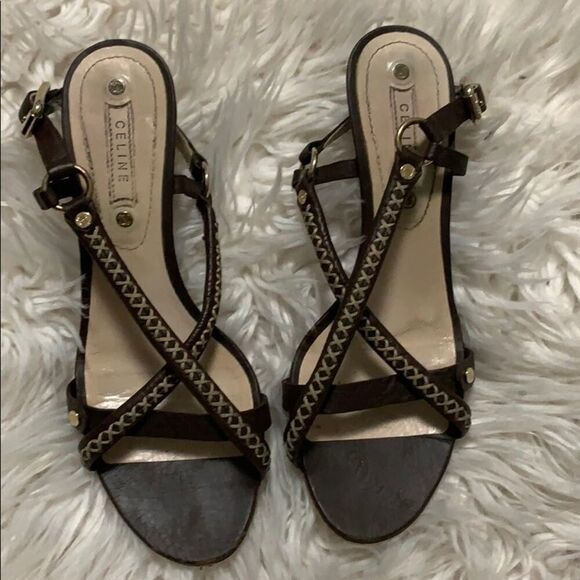 CELINE‎ OPEN TOE STRAPPY LEATHER SANDALS SIZE 37 - Picture 1 of 7